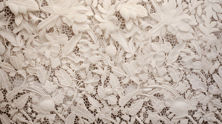 a close-up photo of a wall floral design showcasing the intricate costumes and densely textured or haptic surface. the barbizon school influence is evident in the polished metamorphosis of the design, resembling intricate webs. this stunning creation by naomi tydeman captures the beauty and detail of the floral arrangement. ai generatedの素材