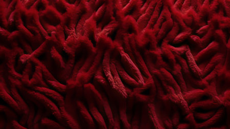 a photo featuring a dark maroon, furry art-inspired background made of red knitted material. the contemporary faux naf design showcases sinuous lines, luxurious fabrics, and bold contrast. the image highlights textural play and pure color, creating an eye-catching visual. ai generatedの素材