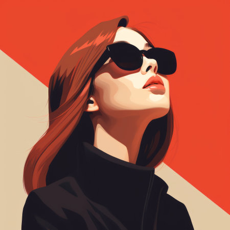 a photo of a woman wearing sunglasses, captured by graphic designer robin mcalee, showcases the artistic style of ivanovich pimenov. the warm tones and low-angle perspective create a visually striking image. the use of light black and red adds depth to the realistic color palette. this photo is reminiscent of the energy-filled illustrations by michael malm. ai generatedの素材