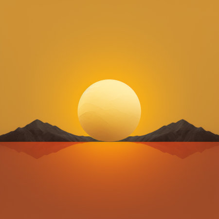 a photo capturing a stunning sunset over majestic mountains, showcasing the essence of conceptual minimalism. the realistic scenery is adorned with dark beige and yellow hues, evoking a tropical symbolism. the image exudes a scientific illustration vibe, with minimalistic symmetry and a touch of mediterranean landscapes. ai generatedの素材