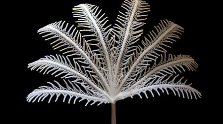 white and black silk fern, art by alexander neidhardt, in the style of paper sculptures. canon eos 5d mark iv captures the fine detailed and eye-catching detail of these delicate constructions. this artwork showcases the artistry of the ivory coast, with a touch of pigeoncore aesthetic. ai generatedの素材