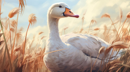 a close-up digital painting of a charming character walking through grass. this detailed illustration, inspired by the styles of patrick brown and aleksandr deyneka, showcases a historical and captivating character. ai generatedの素材