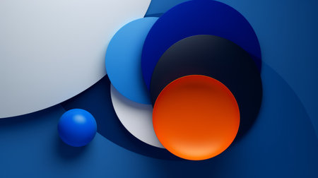 mimi android 4 wallpaper features a captivating blend of blue, orange, black, and white colors. inspired by spherical sculptures and the artistic style of kazimir malevich, this wallpaper showcases overlapping shapes with hyper-realistic details. the circular shapes, monochromatic shadows, and matte background add depth and visual appeal to this unique design. ai generatedの素材