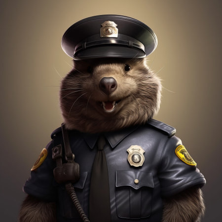 a rat dressed as a police officer, complete with a badge on its head, is depicted in this artwork. the style of the painting resembles the realistic brushwork of raphael lacoste, known for his attention to detail. the high-resolution 8k image by mark keathley showcases charming characters, reminiscent of the work of seth macfarlane. the artwork is available in hd quality. ai generatedの素材