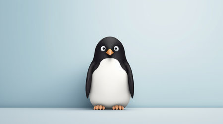 a cartoon penguin stands out against a light pink background. created in the ultra-realistic style, the penguin showcases intricate details with dark gray and light blue colors. the image has minimal retouching and is rendered with a realistic approach, resembling the quality of zbrush. shot with a konica big mini camera, this picture captures the essence of realistic figures. ai generatedの素材