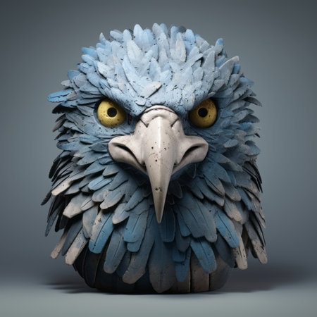 blue eagle mask by 3d art, featuring powerful and emotive portraiture in the style of cartoon compositions. this national geographic photo showcases the intricate details of the filthy sculptures, with uneven textures adding to the hyper-realistic animal illustrations. the simplistic characters bring a unique charm to this captivating artwork. ai generatedの素材
