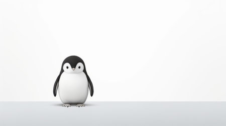 a black and white penguin, rendered in cinema4d, is elegantly posed on a white background. this minimalist composition showcases textured surfaces and smooth lines, capturing the essence of japanese minimalism. the innovative page design and panoramic scale add depth to the image, creating a visually captivating experience. ai generatedの素材