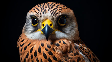 a hawk perched on a branch, captured in a hyper-realistic style by scott rohlfs, showcasing bold contrast and rich hues. this animal photography stock photo, found on flickr, highlights the distinctive nose of the hawk. steve, an award-winning photographer, has skillfully merged the beauty of flora with the captivating presence of this majestic bird. ai generatedの素材