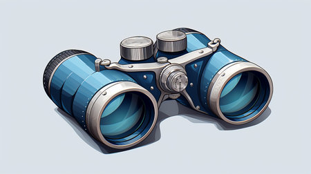 blue binoculars app icon vector with a dieselpunk style, featuring detailed shading and a flickr effect. this hyperrealistic painting showcases the intricate details of 2d game art, with a touch of post-war aesthetics and detailed penciling. ai generatedの素材