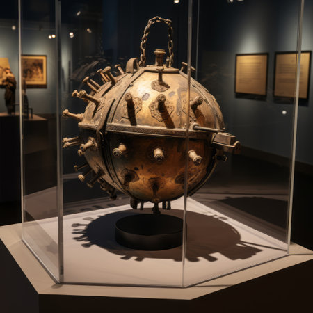 the st. louis museum of natural history showcases a vast exhibit space featuring divinatory objects, talismans, and amulets. the surreal still life compositions, crafted with light bronze and dark amber, captivate visitors. the museum also houses spherical sculptures, intricate nautical details, historical illustrations, and offers a global perspective through its illuminating displays. ai generatedの素材