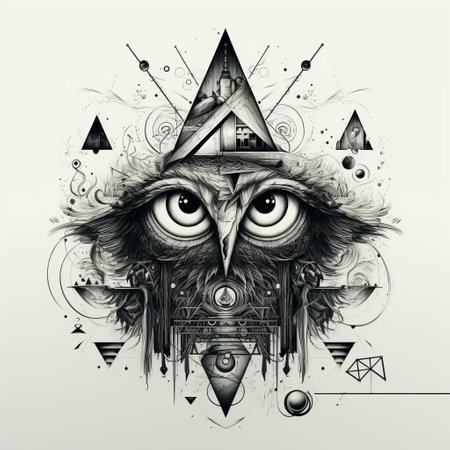 four stunning owl illustrations perfect for adorning your walls. these surreal cyberpunk-inspired artworks feature angular compositions, pencil sketches, mystic mechanisms, gothic illustrations, double exposure effects, and metal compositions. let these captivating owls bring a touch of mystique and artistic flair to your living space. ai generatedの素材