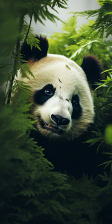 a stunning high-definition wallpaper featuring a beautiful panda bear in a cross-processed style. the image showcases intricate details of the foliage, captured with a canon eos 5d mark iv camera. with photorealism and explosive pigmentation, this 32k uhd wallpaper is a true masterpiece, reminiscent of the iconic group f64 style. ai generatedの素材