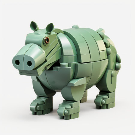 a lego hippo free 3d model, designed in a technological style, captured with a sony alpha a7 iii camera. the vibrant colors of light green and light aquamarine enhance the tightly cropped compositions. this realistic yet imaginative creation showcases eye-catching details and imaginative characters. ai generatedの素材