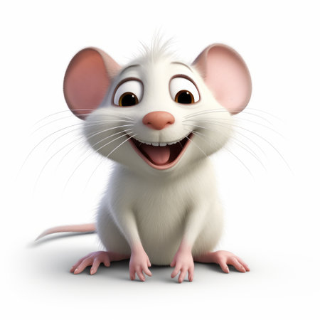 cartoon mouse sitting and smiling on a white background, in the style of vicente romero redondo. this high-resolution (8k) image captures the essence of adrianus eversen's composition, with a touch of giovanni nino costa's shiny eyes. ai generatedの素材