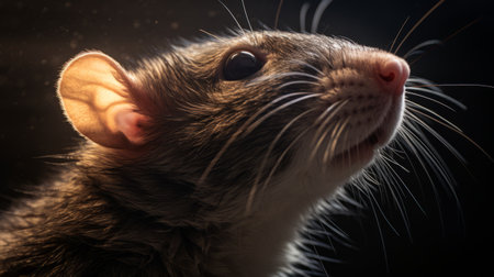 a rat with its head up, captured in a dark background. this photo showcases the rich and immersive style of vray tracing, with blink-and-you-miss-it detail. the 32k uhd resolution, rtx technology, and hyper-realistic details make this image truly immersive. ai generatedの素材