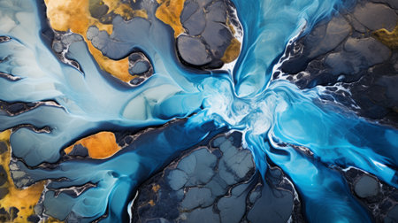 the apple iphone 9 is depicted in this captivating image, adorned with a mesmerizing blend of water and oil paint. the artwork showcases aerial abstractions and organic formations, with vibrant pools of saturated pigments in shades of blue and black. inspired by the danish golden age, the composition exudes an energetic and dynamic aura. ai generatedの素材