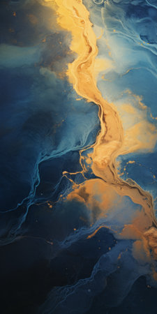 an abstract ocean background featuring white and blue waves, reminiscent of dark azure and dark amber hues. this artwork draws inspiration from kintsugi, aleksi briclot, aerial abstractions, and showcases light gold and light amber tones. the composition showcases poured, fluid networks, creating a captivating visual experience. ai generatedの素材