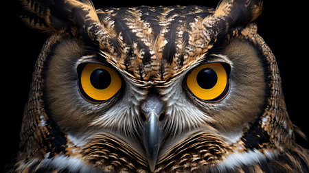 a close-up image of an owl with striking yellow eyes, captured in stunning 8k resolution. this photograph showcases the artistic style reminiscent of alastair magnaldo and terry redlin, while also highlighting the symmetry and attention to detail often seen in national geographic photos. ahmed morsi's influence is evident in the varied brushwork techniques used to bring this captivating image to life. ai generatedの素材