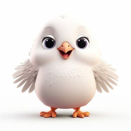 a 3d bird cartoon vector animal is depicted in this high-definition illustration. the style is characterized by light white and white colors, giving it a charming and visually appealing look. the illustration is digitally enhanced and showcases the lively facial expressions of the bird, exuding a childlike innocence. this aurorapunk artwork is sure to captivate viewers with its delightful character illustrations. ai generatedの素材
