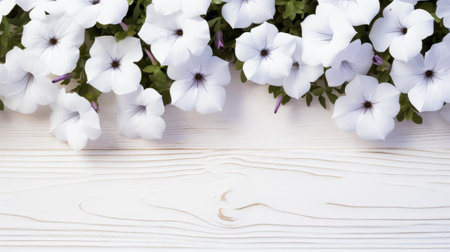 a white wooden fence adorned with delicate white flowers creates a minimalist backdrop. the staining on the fence adds a touch of light beige and violet hues, beautifully framing the scene. this award-winning, uhd image captures the contrast between the light white fence and the subtle hints of black, creating a visually captivating composition. ai generatedの素材