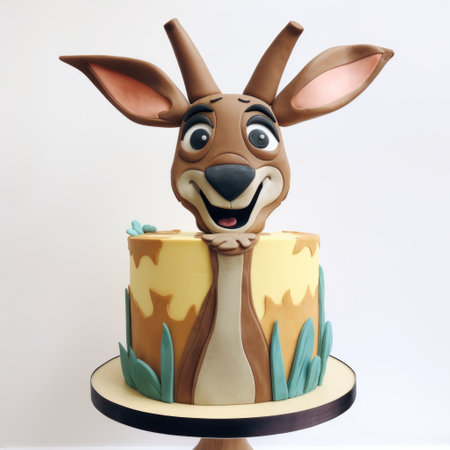 a cartoon-shaped cake featuring a lizard, inspired by australian tonalism, caninecore, rudolph belarski, and disney animation. the cake showcases detailed facial features and incorporates elements of fawncore and a soft tonal range. ai generatedの素材