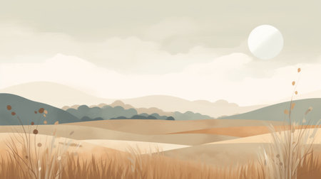 an abstract landscape featuring a blue cloud and a few wheat grasses. this artwork showcases a soft and muted color palette, with animated illustrations and a charming character. the muted earth tones and smokey background add depth to the rural landscape. the image has a resolution of 3840x2160. ai generatedの素材