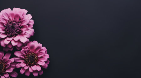 close up of pink flowers against a dark background, showcasing minimalist imagery. this 32k uhd photograph captures the essence of flowerpunk and poetcore, with its minimalistic composition and elements. ai generatedの素材