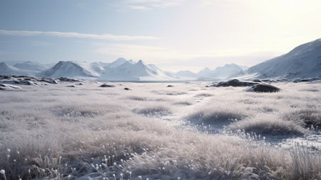 a frosty 3d render of a nature landscape, reminiscent of a national geographic photo. captured with the zeiss milvus 25mm f/1.4 ze lens, this norwegian scenery showcases emotive fields of color in light pink and silver. the highly detailed environments are beautifully captured using the tokina at-x 11-16mm f/2.8 pro dx ii lens. ai generatedの素材
