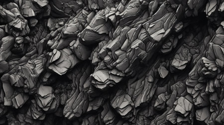 a black and white photograph captures the beauty of rocks on mountains, reminiscent of the style of peter lippmann. the image showcases intense color fields and intricate sculpting, evoking a sense of depth and texture. the close-up perspective highlights the clean-lined and burned-charred details, reminiscent of the work of darek zabrocki. ai generatedの素材