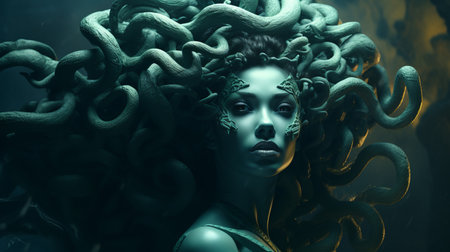 a 3d digital art piece for artists, featuring grotesque beauty in the style of dark turquoise and light green. this artwork showcases detailed atmospheric portraits and hyperrealistic marine life, with elements of figura serpentinata and a carnivalesque aesthetic. the image is available in 32k uhd resolution. ai generatedの素材