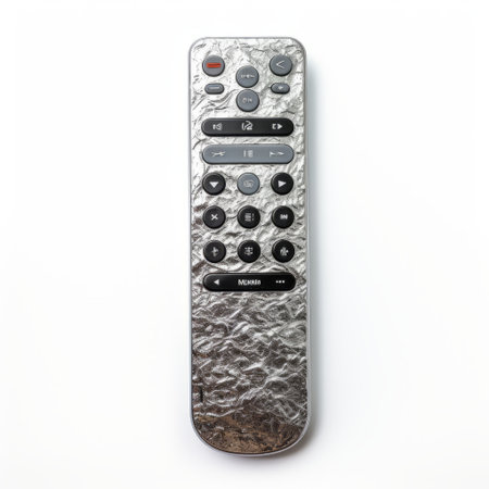 remote control with metal cover isolated on white background, in the style of marc quinn. this textured canvas artwork by stephen shortridge exudes monochromatic serenity. with influences from ed freeman, the piece is repetitive and packed with hidden details. ai generatedの素材