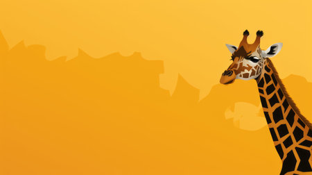 a yellow background featuring minimalist 2d game art with giraffes. the orange and brown color scheme adds depth to the high-angle composition. elaborate spacecrafts are cleverly incorporated, showcasing dinopunk elements. the clever use of negative space enhances the overall aesthetic appeal of the image. ai generatedの素材