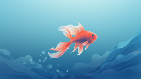 an orange fish swims gracefully in the background, surrounded by a beautifully illustrated underwater scene. the artwork showcases subtle gradients, realistic seascapes, and a vibrant color palette of dark pink and light azure. with kimoicore influences, the image captivates with its detailed character illustrations and skillful use of light and color, featuring hues of light red and gold. ai generatedの素材