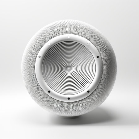 white ipod speaker: a close-up image of a white twin 3d prototype speaker, designed in the style of spherical sculptures. the speaker features a textural surface treatment and is captured in 32k uhd resolution. the minimalistic composition showcases soft crosshatchings, while studio lighting enhances its sleek appearance. ai generatedの素材