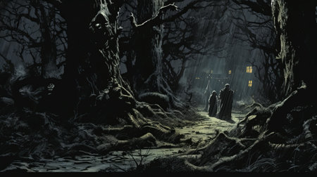 the art artwork by bernie wrightson showcases a captivating and enigmatic atmosphere, with a dark and mysterious theme. the intricate details and masterful use of shadows evoke a sense of intrigue and suspense. this piece of art is a testament to wrightson's exceptional talent in capturing the essence of darkness and mystery. ai generatedの素材