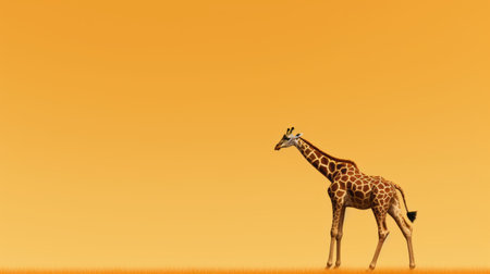 an orange giraffe stands gracefully in the bush, bathed in the warm glow of sunlight. the minimalist background adds a touch of simplicity to this 3d image, perfect for websites or as an elongated wallpaper. reminiscent of george catlin's artwork, this simplistic cartoon captures the unique beauty of the giraffe in a captivating way. ai generatedの素材