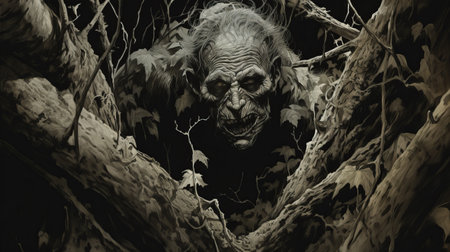 a dark and mysterious documentary artwork by bernie wrightson, featuring captivating visuals that delve into the depths of the unknown. this intriguing piece showcases wrightson's masterful storytelling through his unique artistic style, capturing the essence of the enigmatic subject matter. explore the haunting beauty and intricate details of this captivating creation. ai generatedの素材