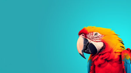 a colorful parrot with vibrant feathers is showcased against a minimalist background. the parrot's feathers display a variety of colors, creating a visually stunning image. the background features a combination of dark red and light azure tones, adding depth to the composition. this 8k 3d photograph is enhanced with cross processing techniques, resulting in a unique visual effect. the artwork is inspired by the realistの素材