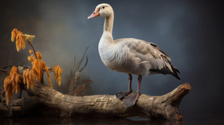 a majestic seagull perches gracefully on a weathered tree branch, creating a captivating studio portrait. the image showcases a moody color scheme, reminiscent of the dusseldorf school of photography. the taxidermy subject is beautifully captured with soft lighting, highlighting its intricate details. the polished concrete background adds a contemporary touch, while the photo-realistic techniques bring the seagull to life. ai generatedの素材