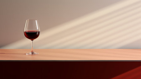 a glass of red wine sits elegantly on a white paper shelf, basking in the gentle rays of sunlight. this visually stunning photograph showcases the artistry of physically based rendering, with its captivating blend of light maroon and light brown hues. inspired by the barbizon school, the contrasting backgrounds and subdued minimalism create a captivating composition. it's no wonder this photo was a contest winner.の素材