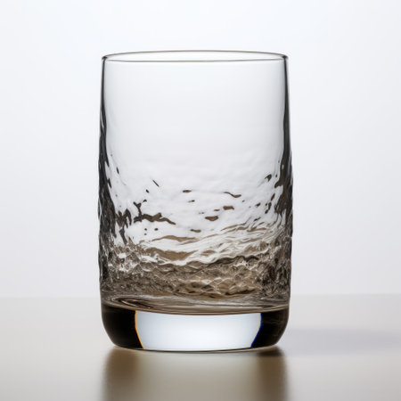 a glass with water scattered on the tabletop, featuring a dark gray and dark beige color scheme. the photo was taken using a krenz cushart camera with a helios 44-2 58mm f2 lens. the glass is placed on a white background, showcasing the heavy use of impasto technique. the overall color range is limited, creating a unique visual effect. ai generatedの素材