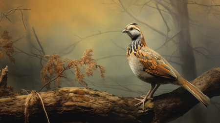 a gray bird perched on a forest branch, showcasing the artistic styles of bob eggleton and jean-francois millet. this digital artwork combines techniques of historical painting, using a palette of light amber and brown. the vibrant and colorful fauna is brought to life through the use of zbrush. ai generatedの素材
