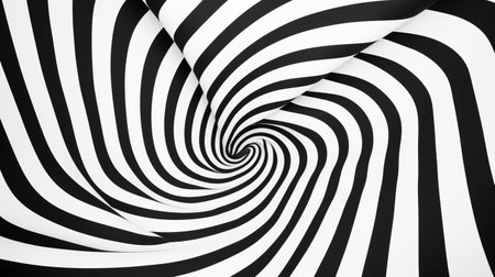 a black and white illusion background featuring a mesmerizing spiral shape in the center. this artwork, inspired by the style of alastair magnaldo, showcases striped compositions reminiscent of daniel buren's work. with its realistic hyper-detail, psychedelic surrealism, and absurdist installations, this piece appeals to admirers of abstract minimalism. ai generatedの素材