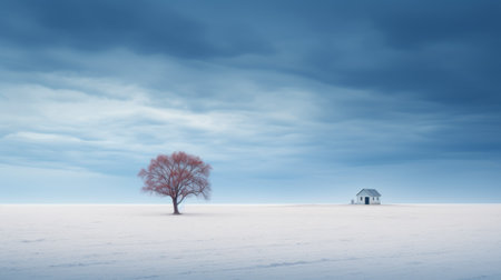 a national geographic photo capturing the ethereal and otherworldly atmosphere of a charming, idyllic rural scene. standing tall in the snow, the minimalistic serenity of the dark pink and azure colors adds to the prairiecore aesthetic. this uhd image showcases the beauty of nature in a captivating and mesmerizing way. ai generatedの素材
