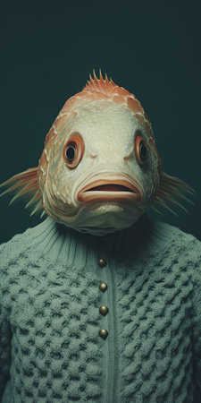 jack, an orange fish created by saimon lefebvre, is a stunning example of detailed atmospheric portraits. rendered in cinema4d, this artwork showcases a captivating blend of light maroon and cyan tones. the intricate costumes, hyper-realistic details, and layered textures and patterns make this piece truly mesmerizing. with minimal retouching, jack stands as a testament to lefebvre's exceptional talent. ai generatedの素材