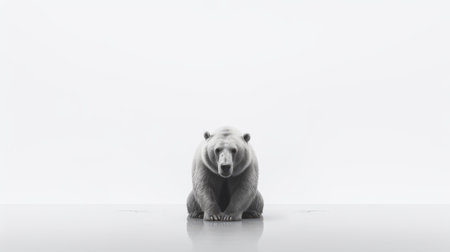 polar bears, captured by wojciech siudmak, are depicted in a minimalist composition against a white background. these grainy, black and white photos showcase symmetry, balance, and polished concrete elements. with an emphasis on character design, these 8k images beautifully merge the beauty of nature with artistic aesthetics. ai generatedの素材
