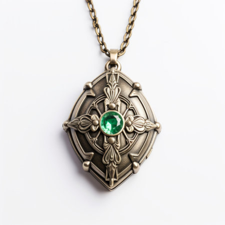 the wyld emerald locke necklace is a stunning piece inspired by the vintage charm of the tokina opera 50mm f14 ff lens. with its hidden details and dragoncore design, this necklace exudes a unique and captivating appeal. the uhd image and high-key lighting beautifully showcase the intricate craftsmanship, while paying homage to the artistic style of akihiko yoshida. ai generatedの素材