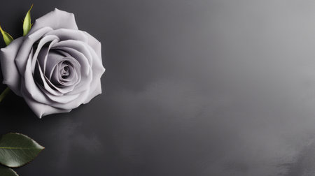 empty gray vase with a single rose on the ground, showcasing monochromatic graphic design. this uhd image features a black background and incorporates elements of paper, wall sculpture, and installation. the soft gradients add depth to this floral creation. ai generatedの素材