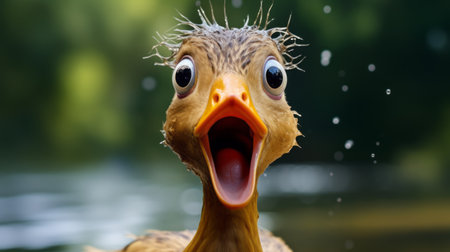 a collection of dynamic and exaggerated facial expressions of ducks captured in water. these screen captures wallpapers showcase the unique styles of photographers matthias haker and miki asai. with a resolution of 32k uhd, these images are perfect for wallpaper use. the photos, found on flickr, feature punctuated caricature and explosive wildlife moments. ai generatedの素材