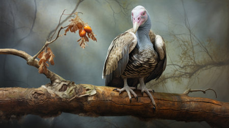 a bird perches on a branch, with a neighboring branch adorned with a fruit. this hyperrealistic animal portrait captures the intricate details of the bird's feathers and the vibrant colors of the fruit. the backdrop adds a touch of grandeur to the scene, while the post-processing enhances the overall aesthetic. this 20-megapixel image showcases the beauty of nature, blending elements of grandparentcore, paleocore, and ottomanの素材